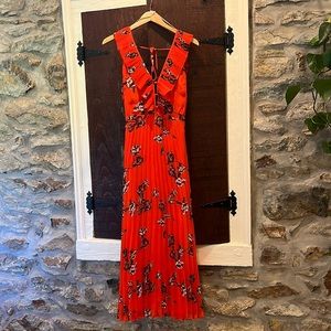 Lulu’s Loved By You Red Orange Floral Print Pleated Chiffon Maxi Dress
